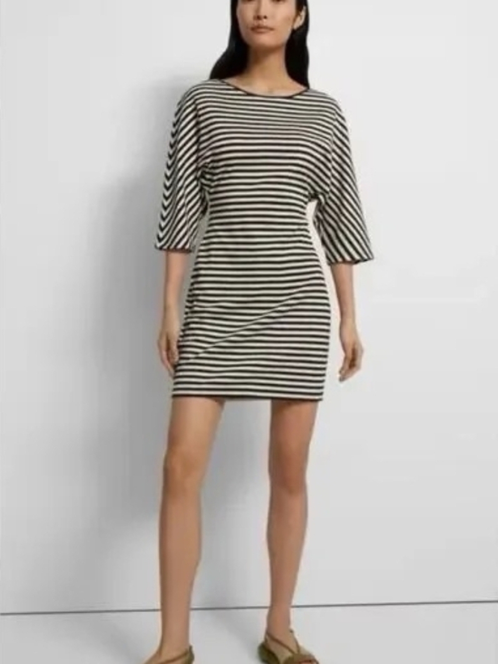 Theory Black and White Striped Boatneck Mini Dress